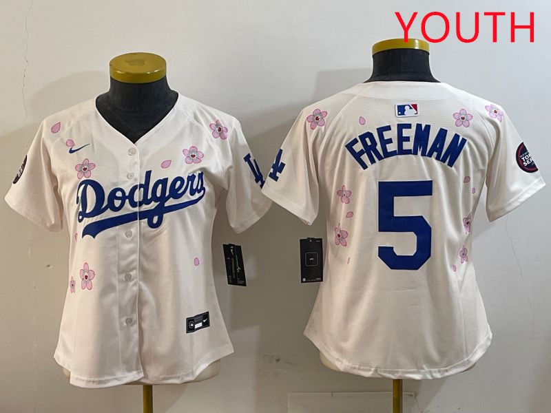 Youth Los Angeles Dodgers #5 Freeman Cream Sakura Edition 2025 Nike MLB Jersey style 1->youth mlb jersey->Youth Jersey